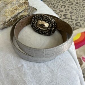 Brighton  Croc-Embossed Leather Belt Ornate Silver BuckleVintage